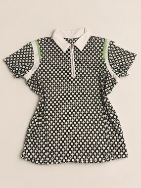 Premium Tail Activewear Women’s Golf Polo – Black, White, Yellow & Green Print